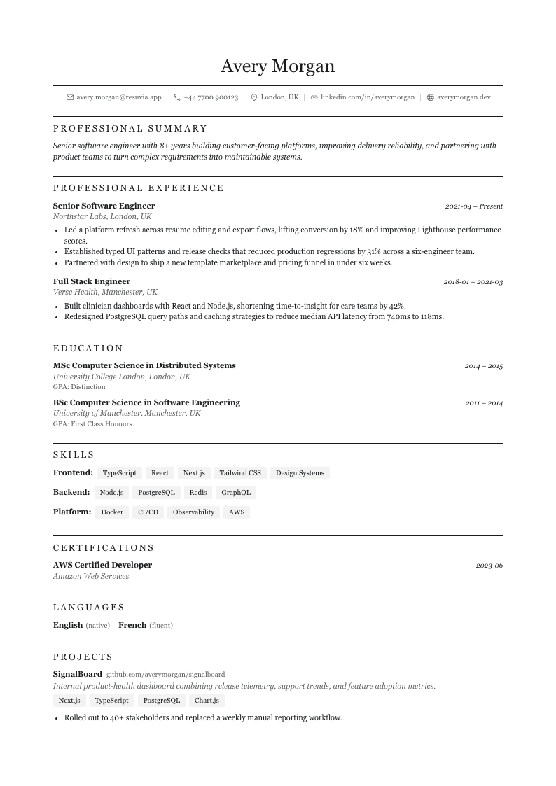 Classic resume template