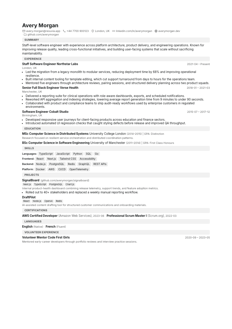 Compact resume template