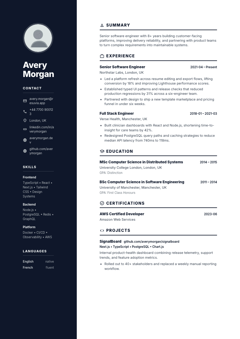 Sidebar resume template