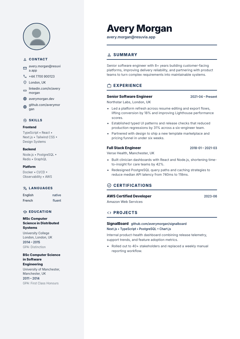 Two Column resume template